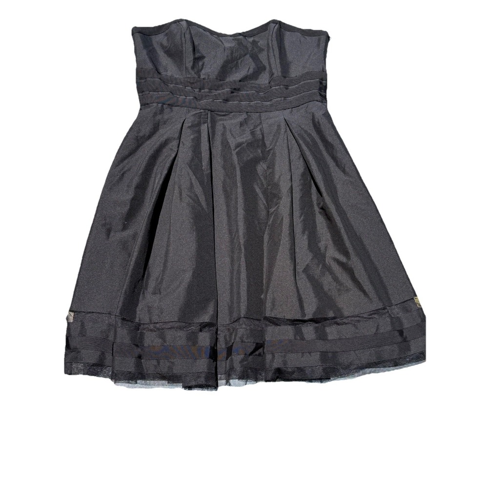 White House Black Market Black Satin Strapless Midi Dress Size 14 Pockets Flirty